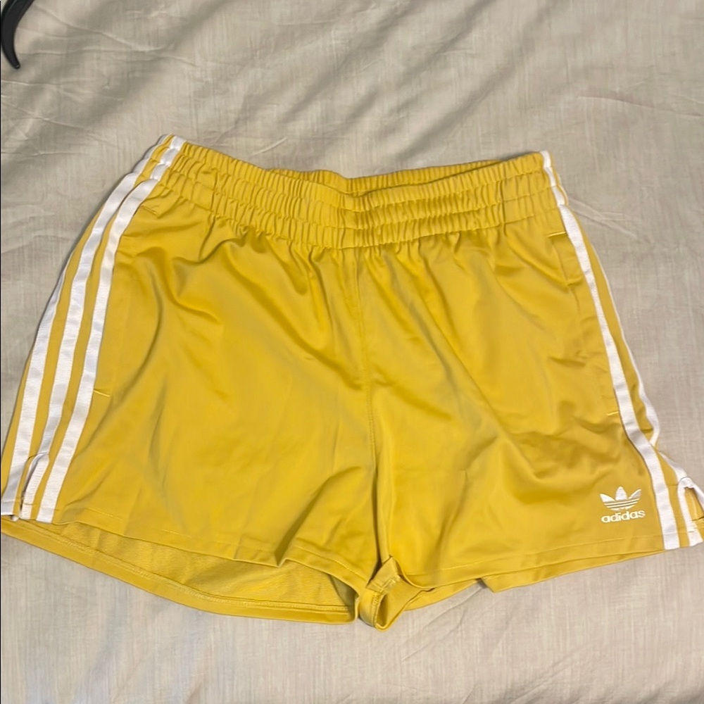 Adidas Yellow Athletic Shorts with Signature Stripes